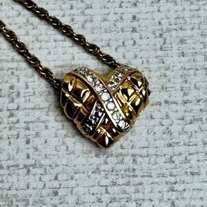 Uncas Gold Tone Quilted Puffy Heart Pendant with CZs